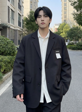 现货休闲西服男春秋宽松大码潮高级感痞帅外套西装 JK342-P98