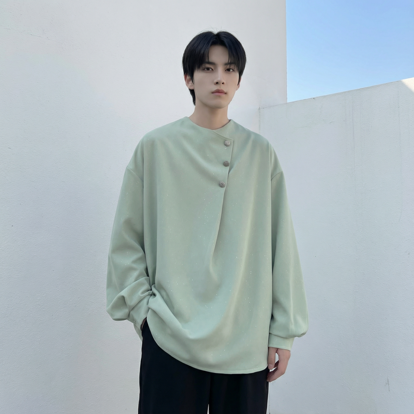 现货新中式痞帅衬衣高级感小香风衬衫微闪潮流痞帅衬衣A903-P68，男装衬衫，星座1017