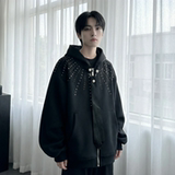 现货烫钻可拆卸领带设计连帽卫衣重磅细闪宽松慵懒外套W2056-P89，女装短外套，星座1017