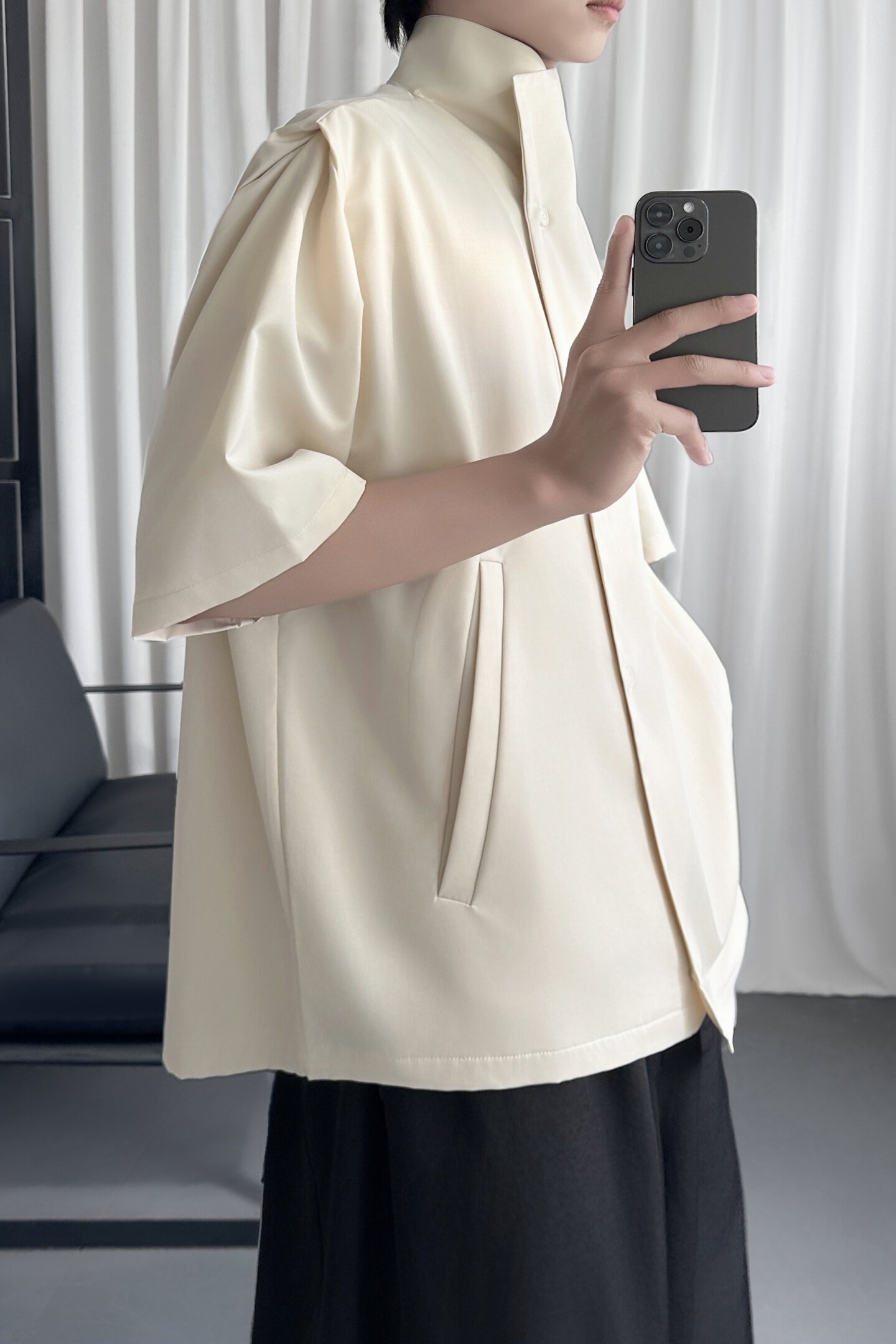三形态枪驳领解构立领cleanfit短袖衬衫不规则AS228-P58,男装T恤,星座1017