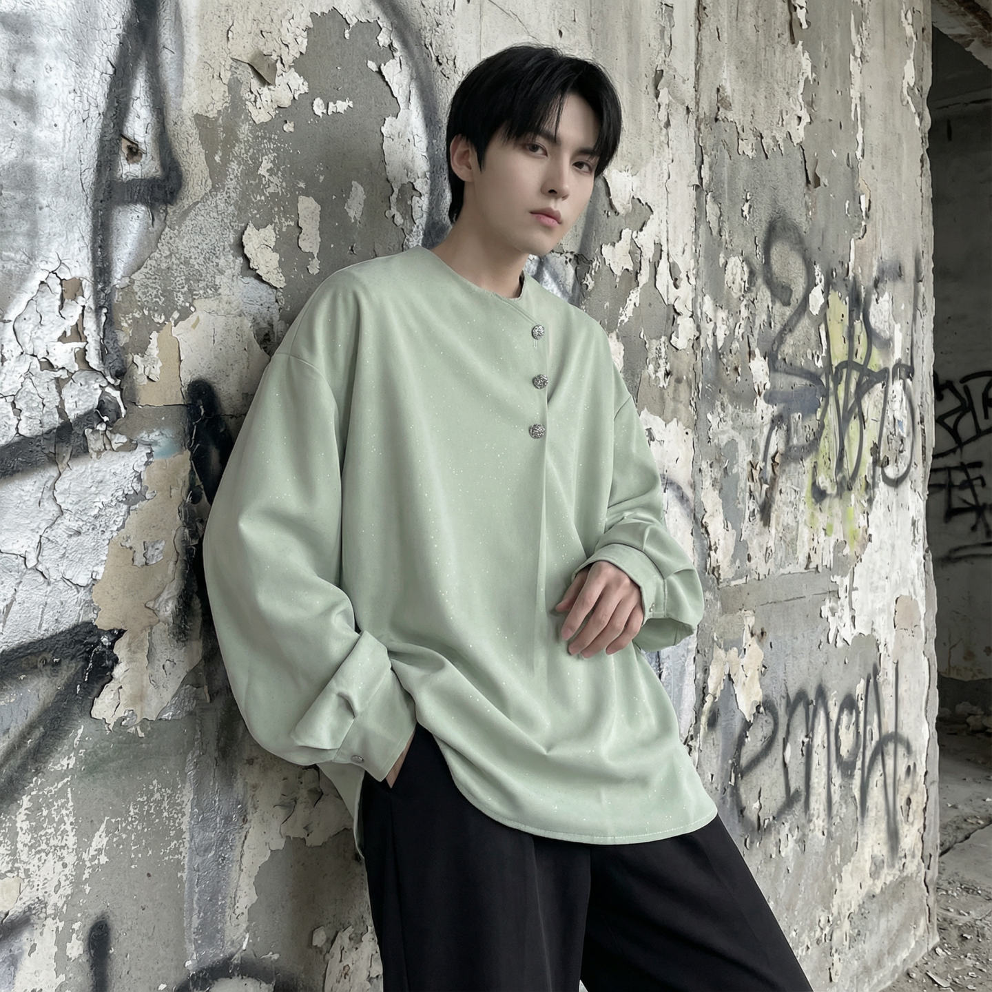 现货新中式痞帅衬衣高级感小香风衬衫微闪潮流痞帅衬衣A903-P68，男装衬衫，星座1017