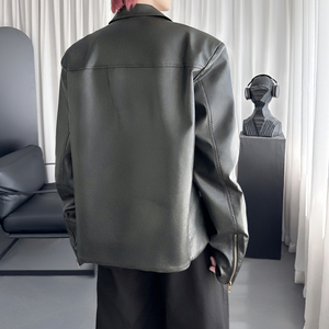 美式复古皮衣外套男秋季cleanfit垫肩机车夹克 D3043-P138图片