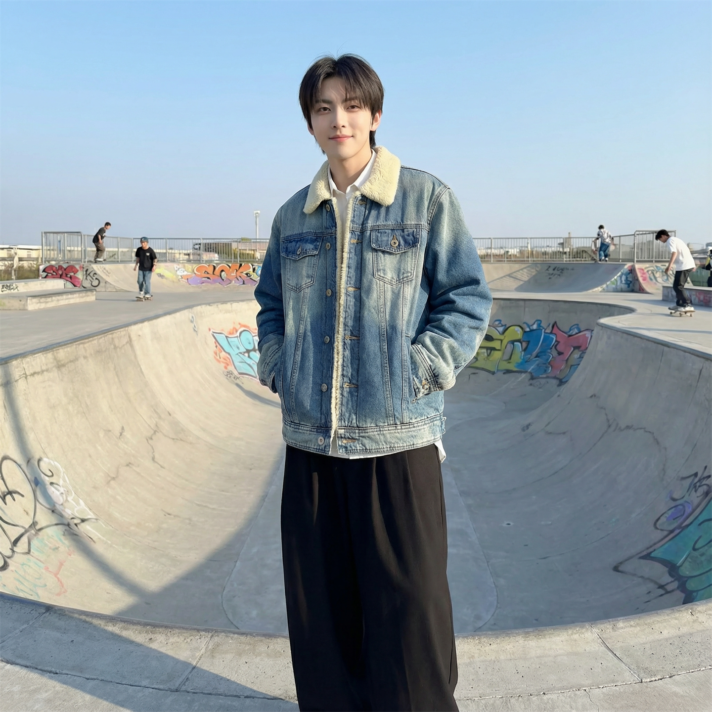 新款现货做旧羊羔绒牛仔外套保暖棉服夹克Q2053-P138，男装工装外套，星座1017