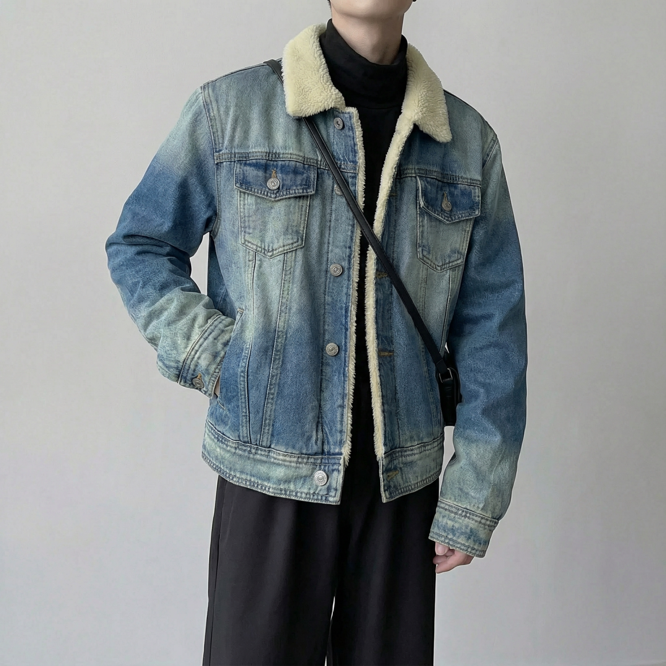 新款现货做旧羊羔绒牛仔外套格保暖棉服夹克Q2053-P138,男装工装外套,星座1017