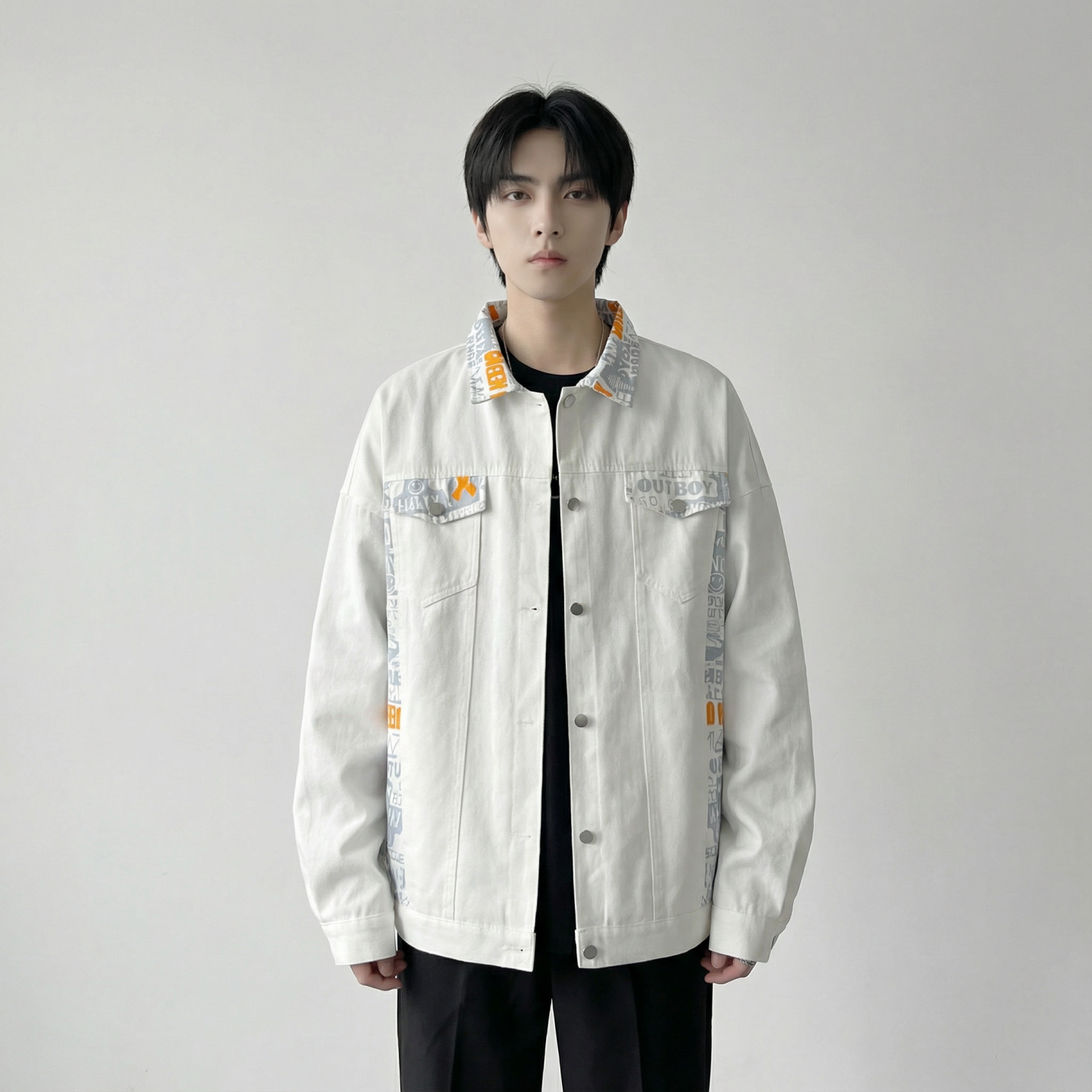 现货2026春季痞帅拼接设计感翻领夹克高级感潮流外套J24-P75，男装夹克，星座1017