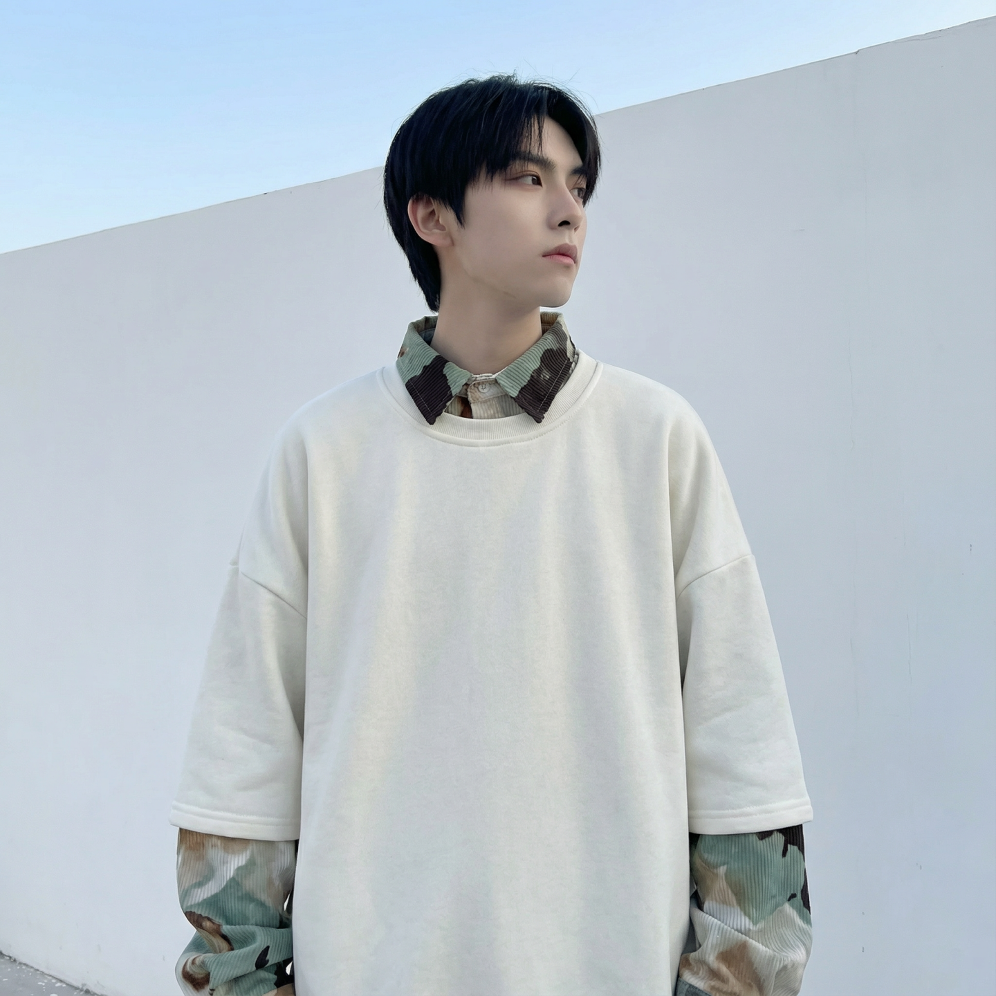 现货慵懒假两件衬衫领卫衣日系情侣碎花上衣A881-P65，男装衬衫，星座1017