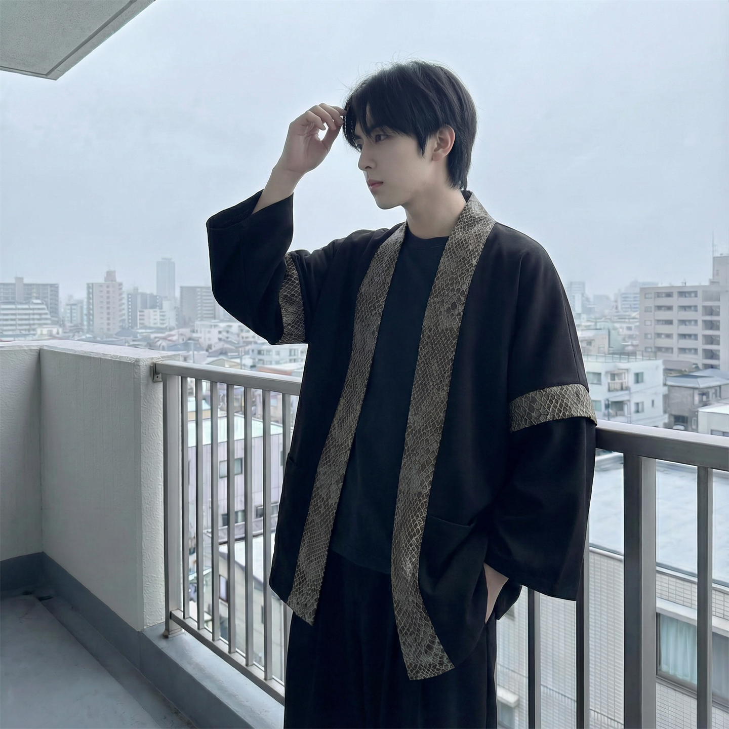 现货春秋风蟒纹印花拼接男士道袍汉服D3206-P78，男装民族服装，星座1017