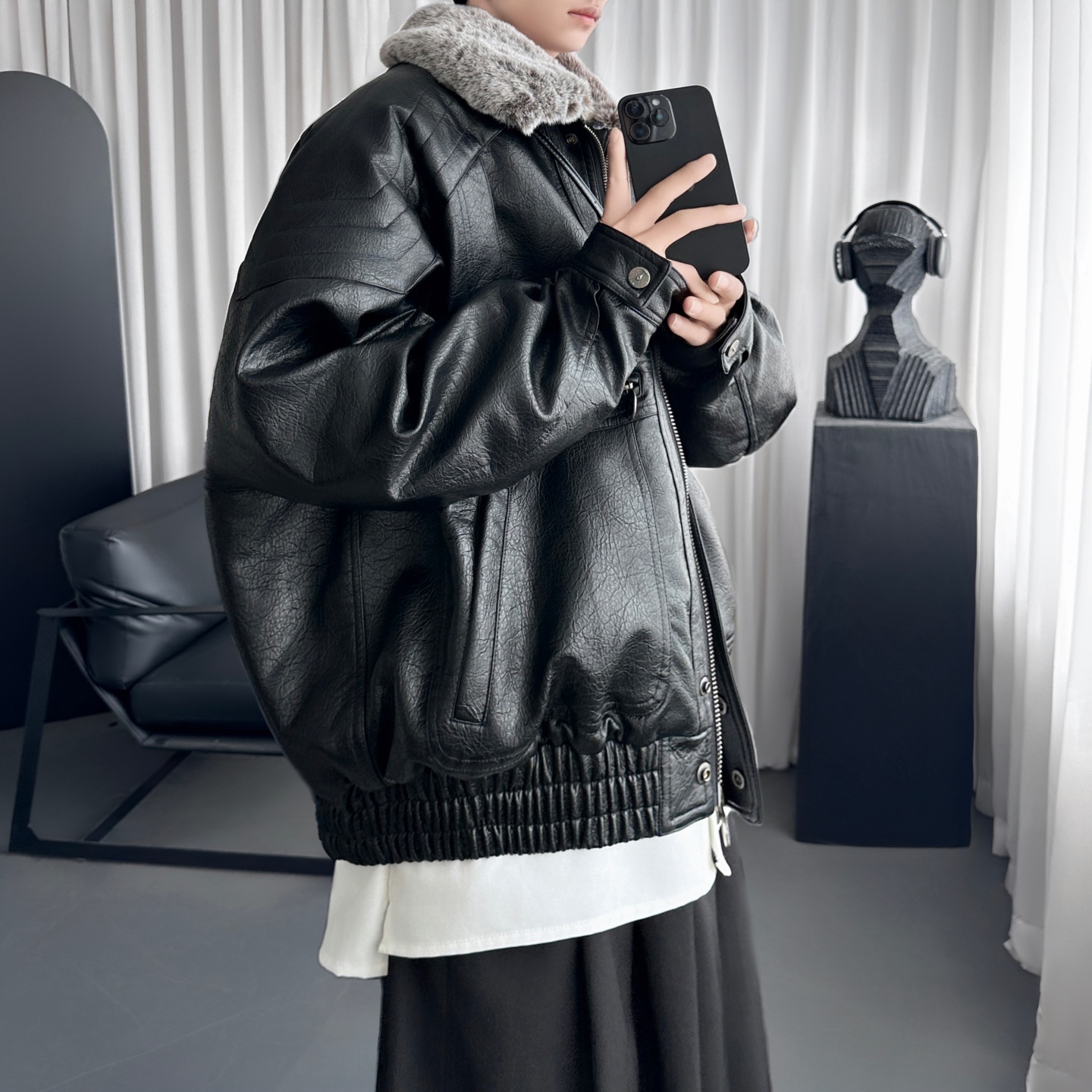 复古廓形拼接可拆卸毛领外套设计空军飞行夹克R1387-P138，男装夹克，星座1017