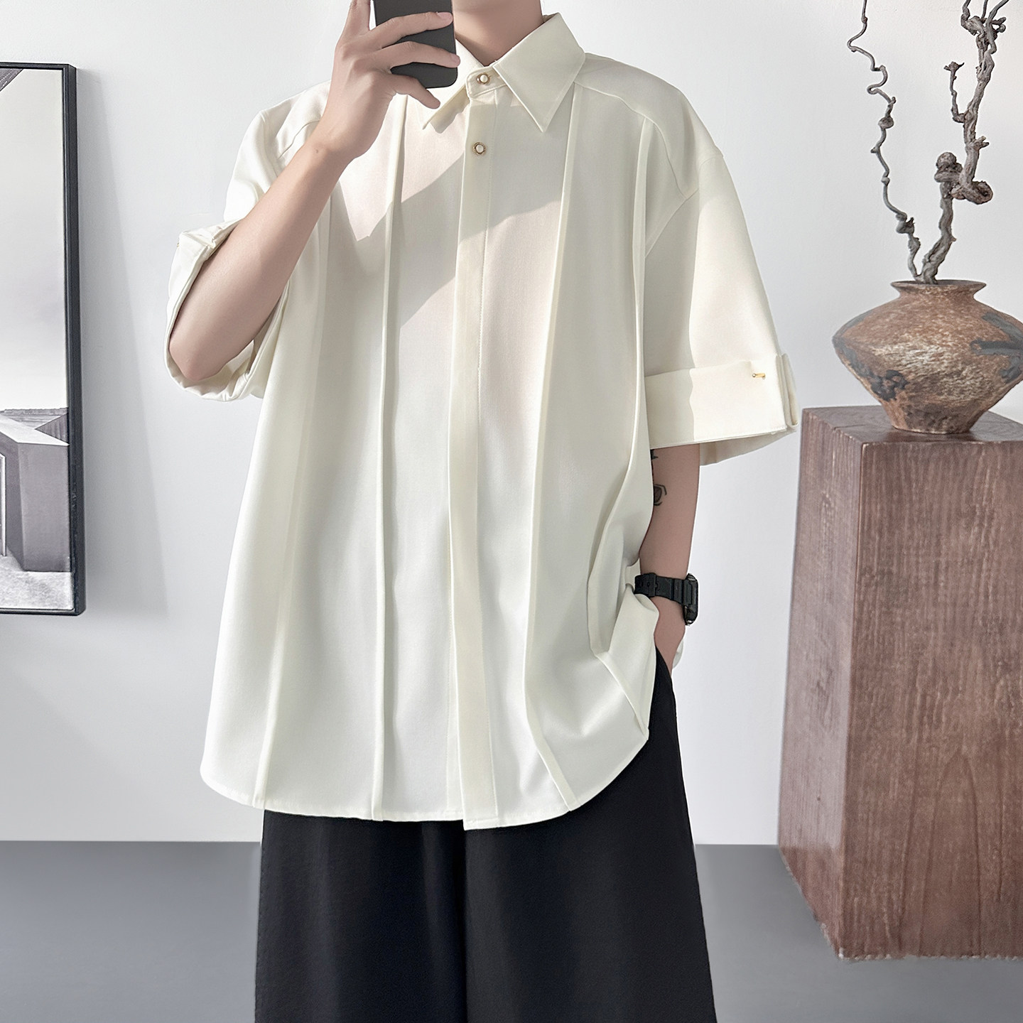 短袖衬衫男款宽松休闲衬衣男潮牌百搭垂感上衣AS657-P58,男装T恤,星座1017