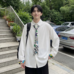 现货长袖衬衫男潮流带领带帅气港风高级感情侣衬衣 FA32-P55，男装衬衫，星座1017