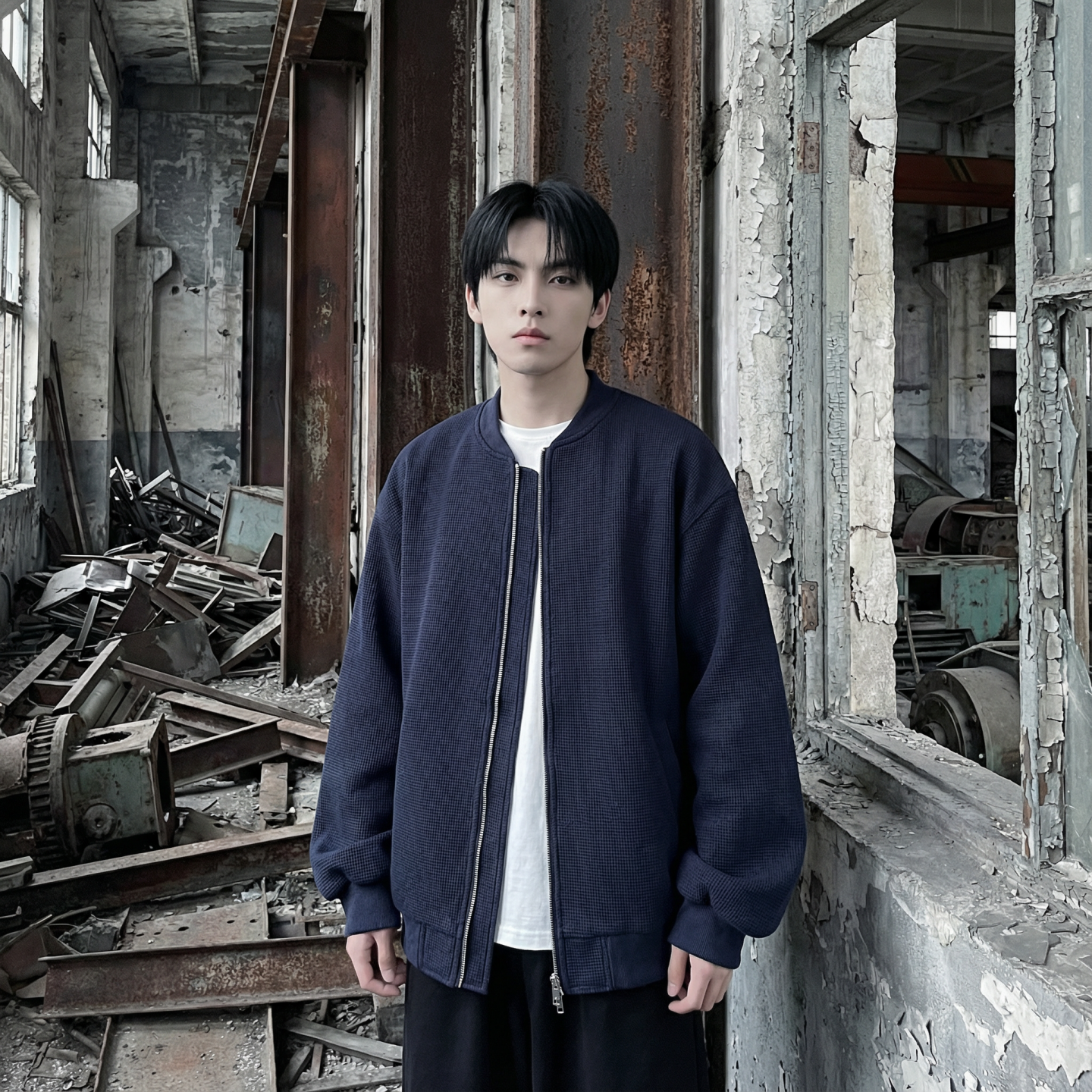 现货2026日系痞帅华夫格宽松休闲棒球立领夹克衫外套NK828-P89，男装夹克，星座1017