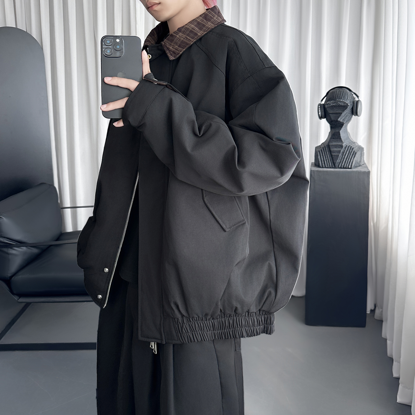 撞色拼接格纹棉服日系秋冬工装加厚夹克哈灵顿外套G2116-P118,男装夹克,星座1017 撞色拼接格纹棉服日系秋冬工装加厚夹克哈灵顿外套G2116-P118,男装夹克,星座1017