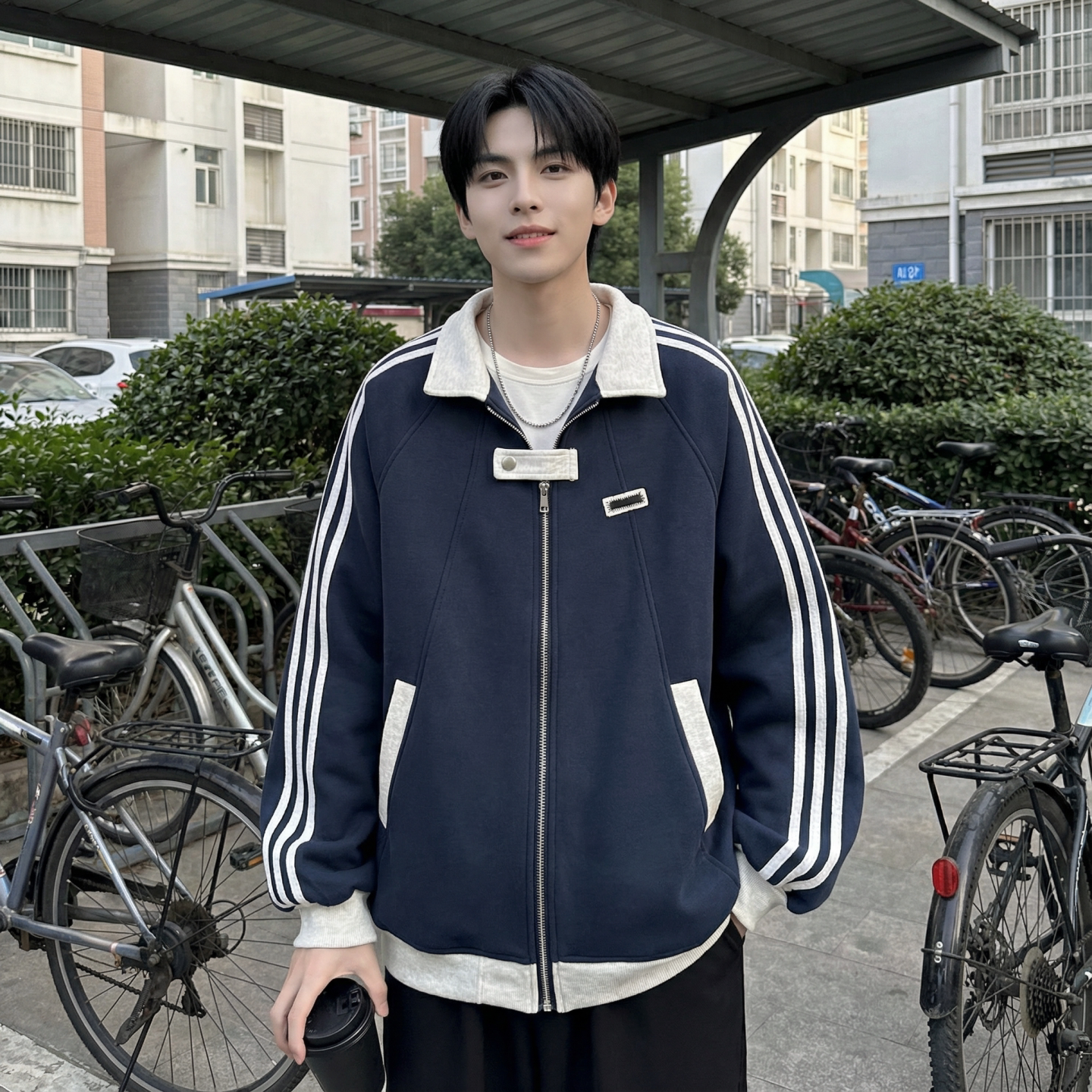 现货2026三条杠翻领夹克男宽松休闲运动外套R238-P68,男装夹克,星座1017