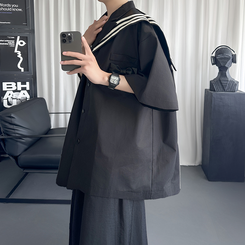 水手服DK学院风衬衫浪漫复古海军领皮蝴蝶结宽松男上衣H382-P58，商品下架区商品下架区，星座1017