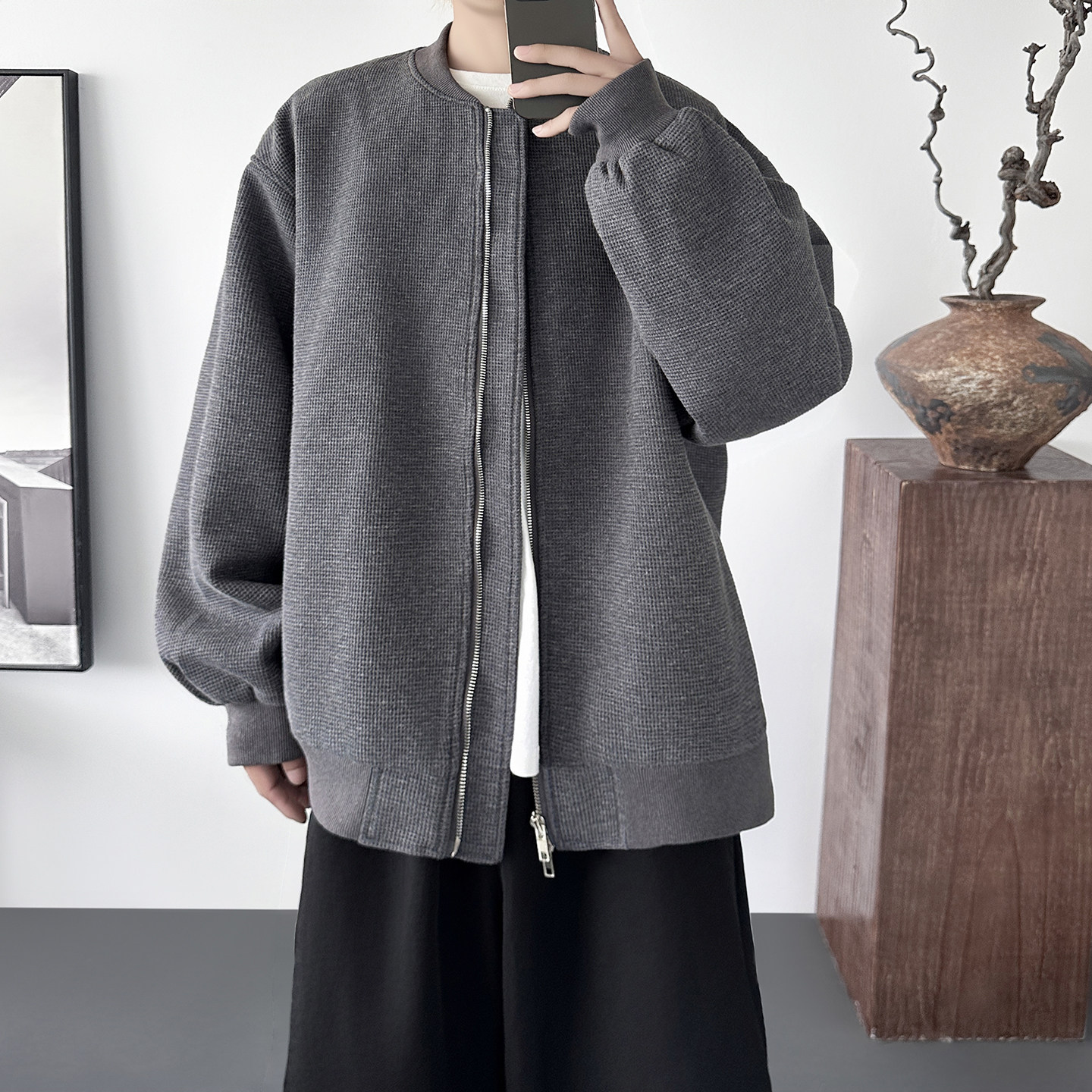 日系痞帅华夫格宽松休闲棒球立领夹克衫外套NG828-P89，男装夹克，星座1017