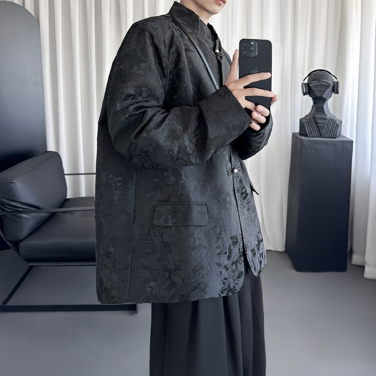 新中式提花盘扣西装外套男春秋中山装风休闲西服 Y2012-P98图片