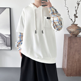 现货连帽卫衣男潮牌ins假两件拼接格子慵懒风Y8212-P68，男装卫衣，星座1017