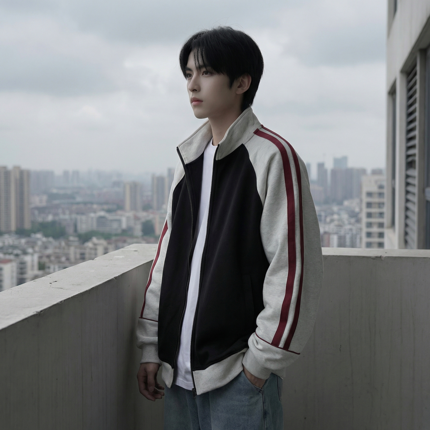 新款现货美式插肩袖立领男春季重磅开衫撞色条纹运卫衣CR711-P68，男装卫衣，星座1017