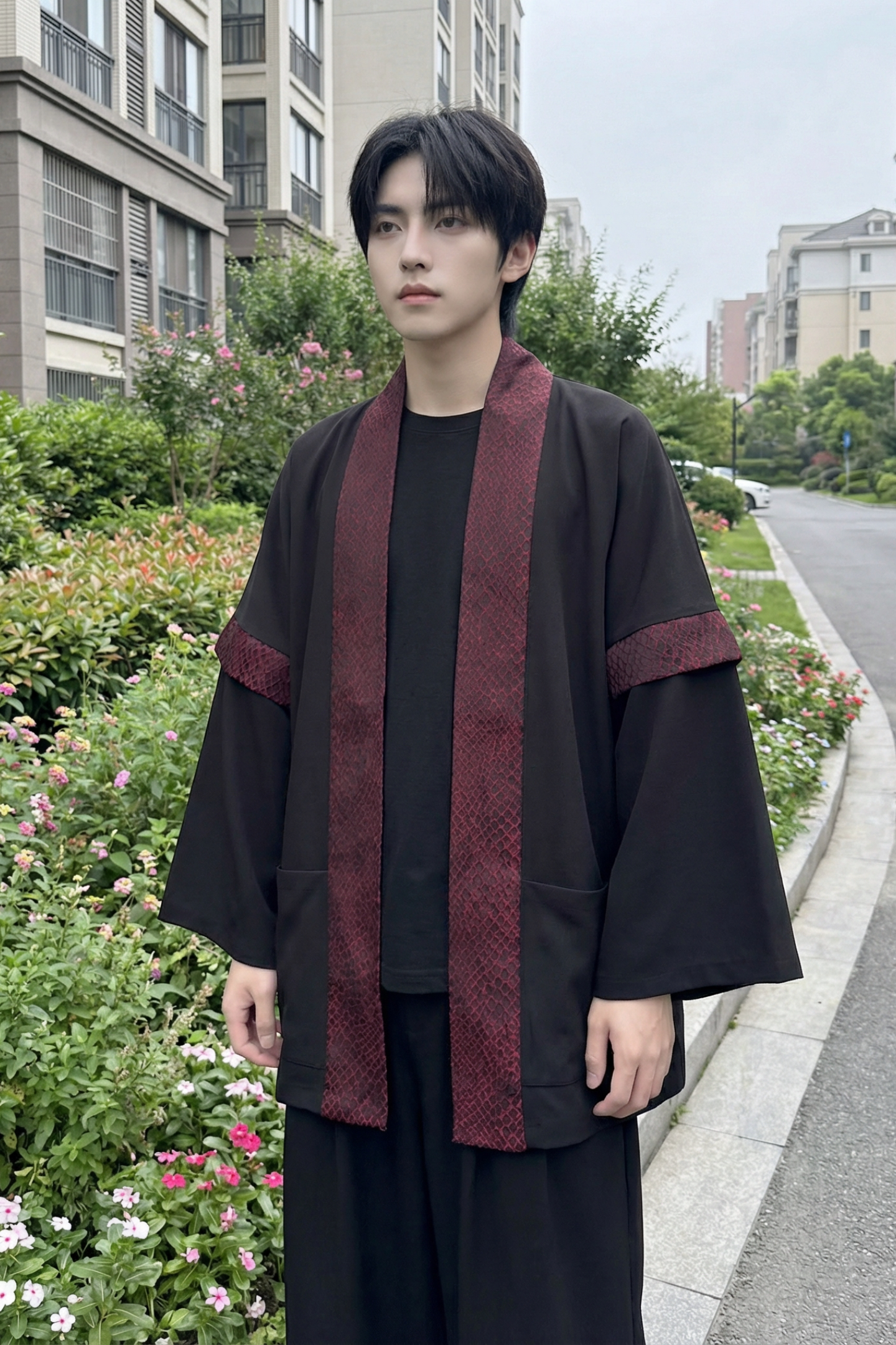 现货春秋风蟒纹印花拼接男士道袍汉服D3206-P78,男装民族服装,星座1017