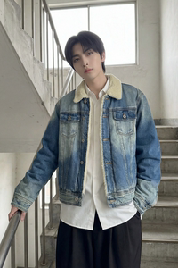 新款现货 做旧羊羔绒牛仔外套保暖棉服夹克 Q2053-P138图片