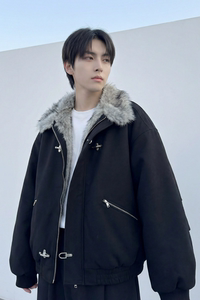 现货毛领复古（仿貂毛领）秋冬季座山雕夹克棉服外套男 Q664-P148图片