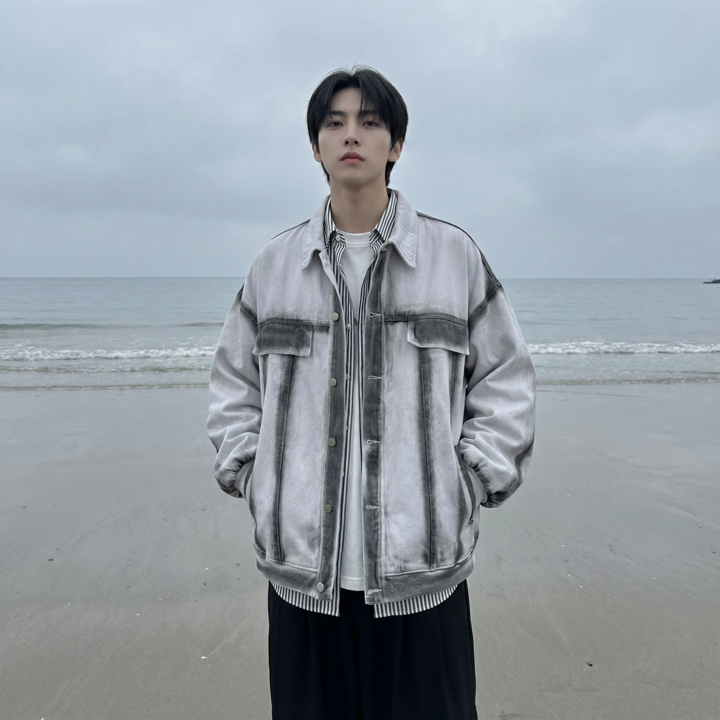 现货2026春季工装休闲夹克高级感牛仔外套JK11-P100，男装工装外套，星座1017