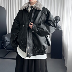 复古廓形拼接可拆卸毛领外套设计空军飞行夹克 R1387-P138图片