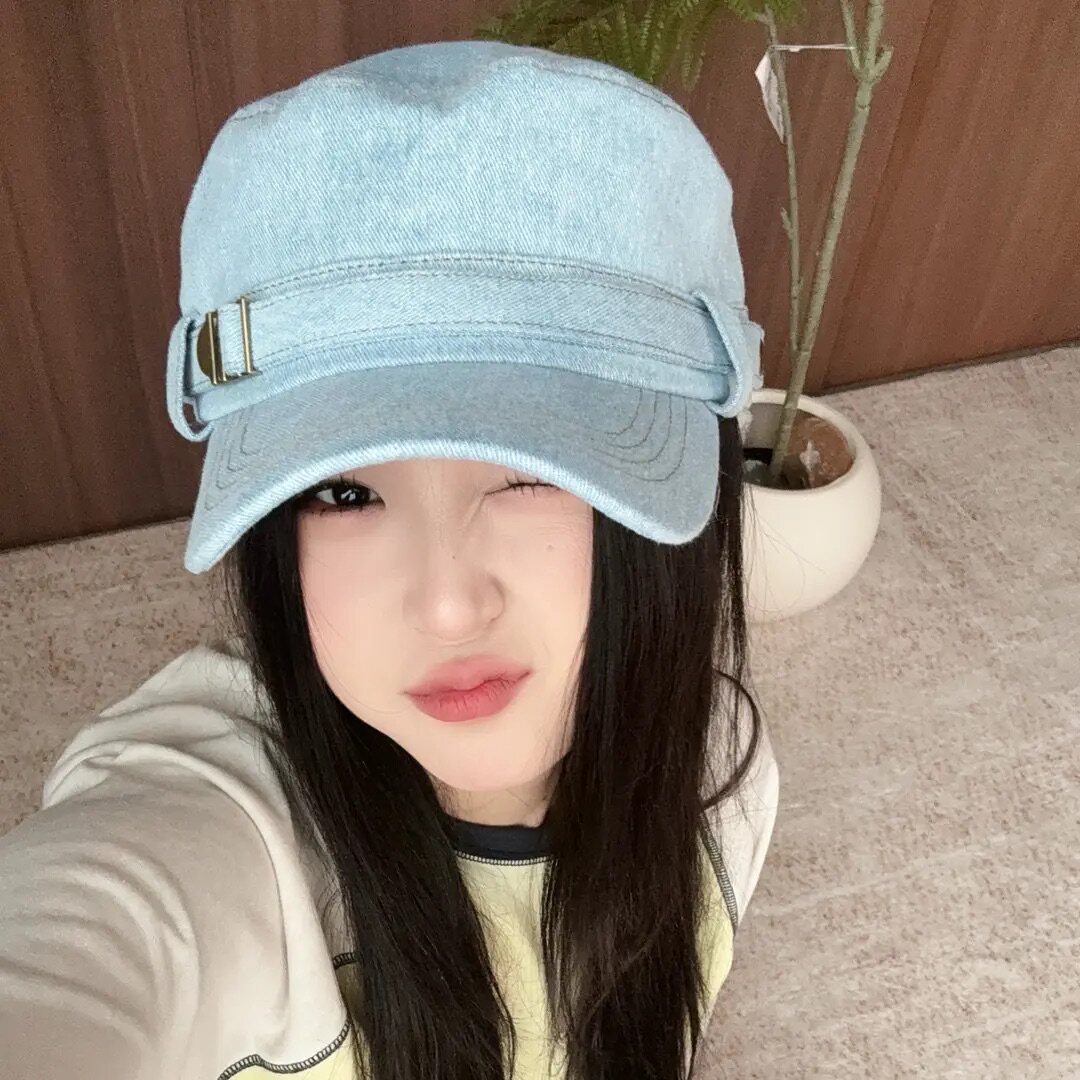 牛仔平顶帽女复古做旧马术帽休闲百搭鸭舌帽侧边调节显脸小帽子