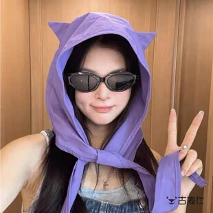 小恶魔绑带速干防晒遮阳帽轻薄款头巾帽可爱猫耳朵小众渔夫帽子女