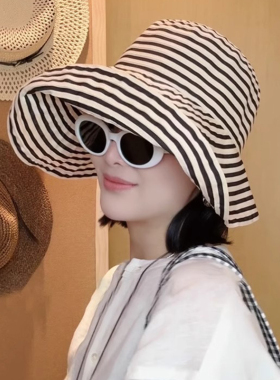 日系可折叠夏季条纹渔夫帽女