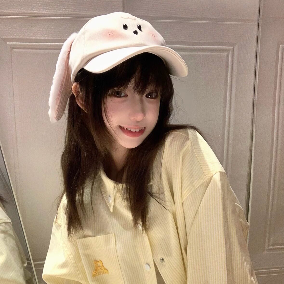可爱萌妹腮红小兔格纹耳朵棒球帽2025新款春夏女生大头围鸭舌帽