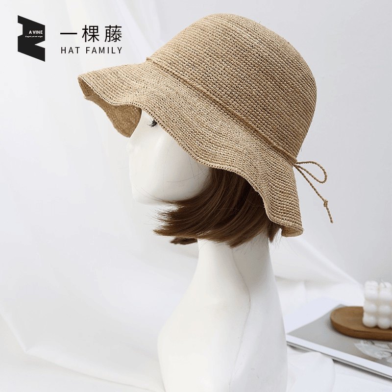 高端拉菲草帽女夏季2024新款草编沙滩防晒遮阳帽大檐出游渔夫帽子