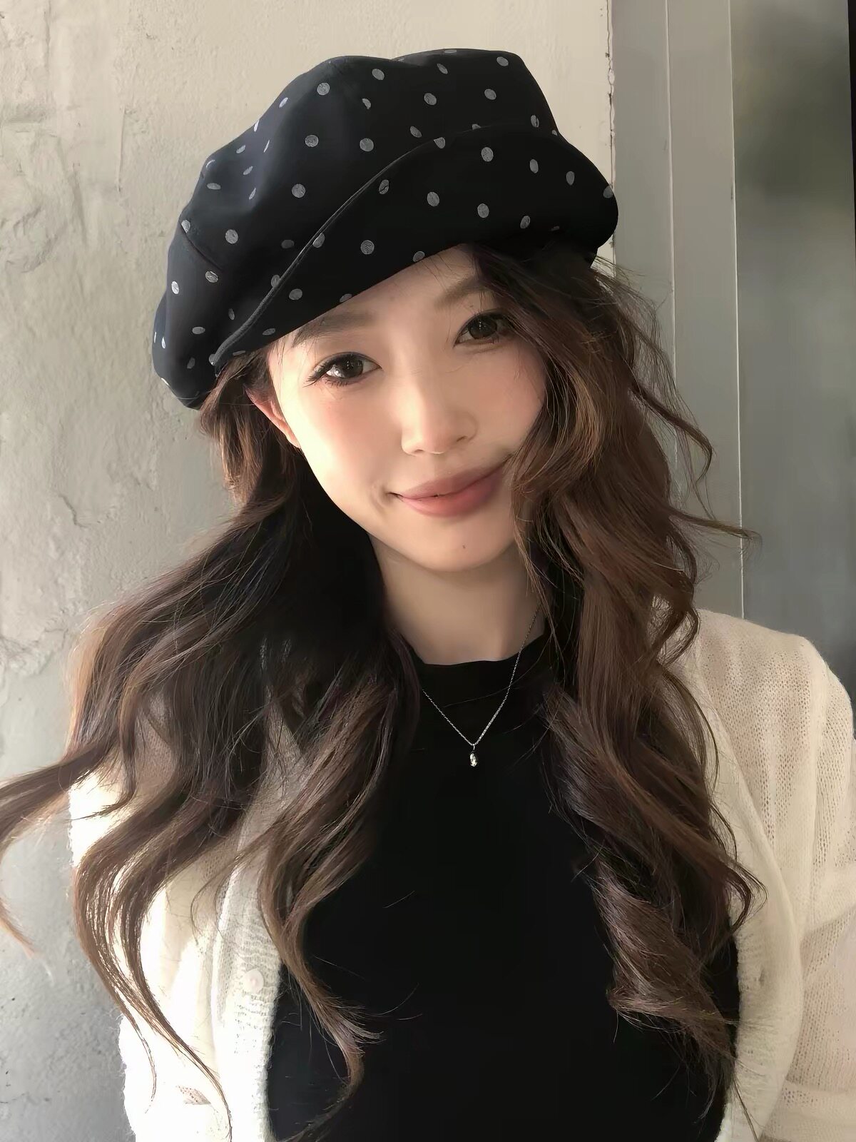 韩系波点云朵贝雷帽女春夏季大头围复古百搭画家帽显脸小蓓蕾帽子