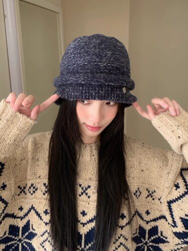 韩系简约针织堆堆帽女秋冬大头围显脸小ins慵懒风时尚百搭毛线帽