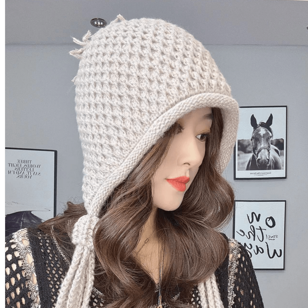 优雅保暖秋冬季限量款女士百搭辫子帽包头包脸显脸小韩版手工针织