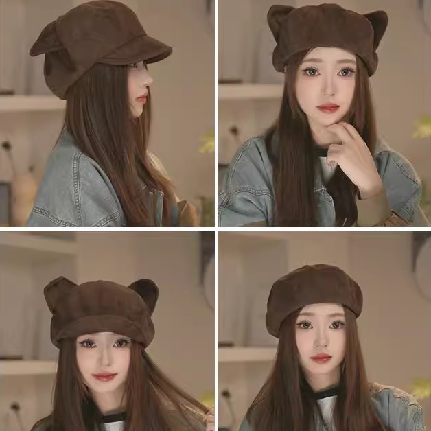 新款多种戴法帽子可爱猫耳女冬季保暖护耳包头帽可爱休闲一帽多戴