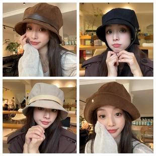 韩系氛围感渔夫帽子女秋冬天灯芯绒小礼帽女时尚休闲逛街一帽多戴