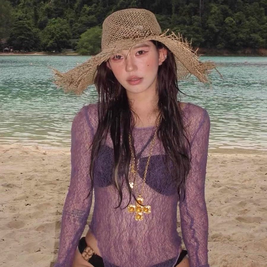 老钱风草帽大帽檐毛边帽子女夏海边沙滩度假风防晒遮阳镂空礼帽