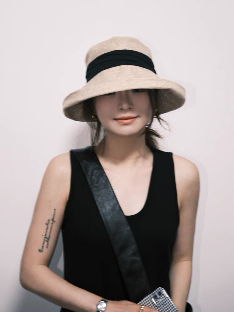 日系文艺复古渔夫帽女夏季新款百搭显脸小盆帽大头围防晒遮阳帽子