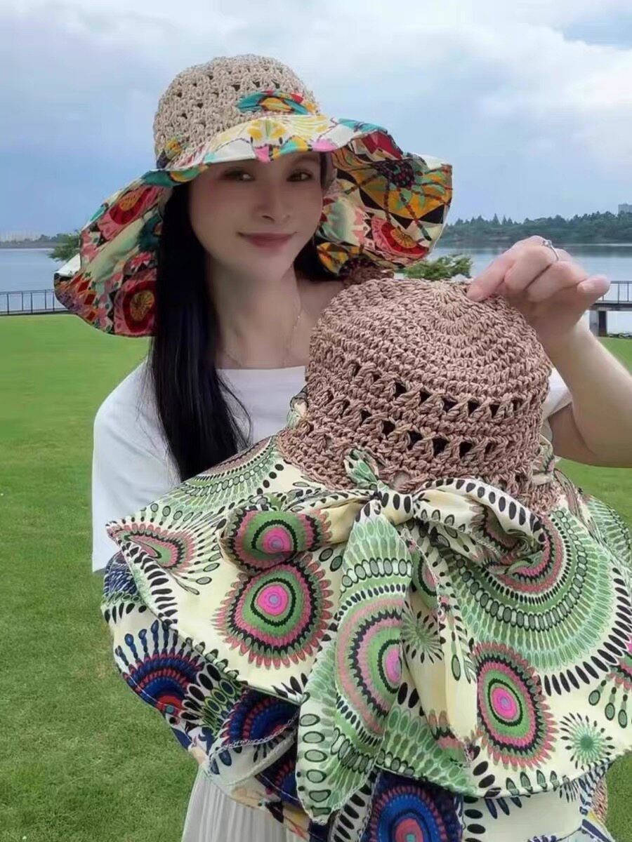 草帽女款防晒遮阳适合三亚海边拍照的云南民族风旅游沙滩太阳帽子