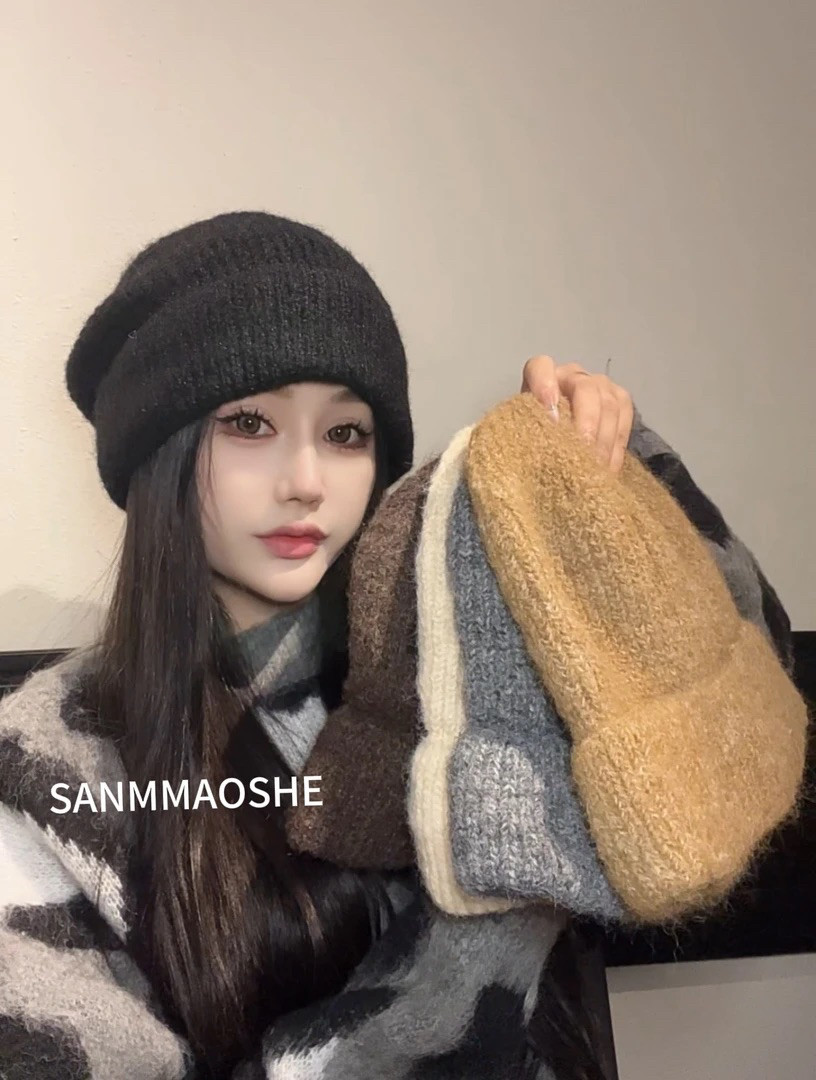 网红加厚羊毛混纺秋冬季保暖氛围感针织潮流包头帽子女帽时尚冷帽