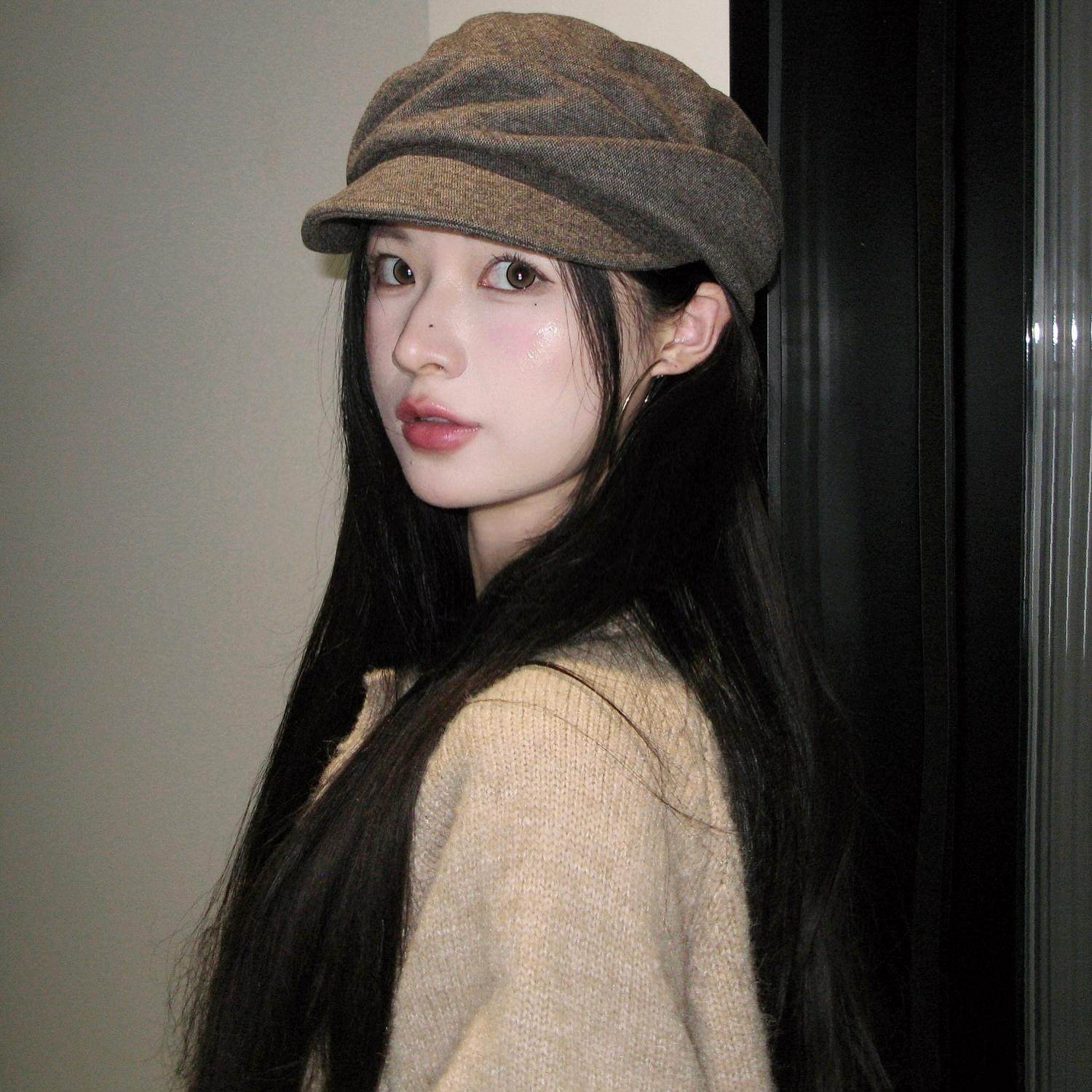 【复古】帽子褶皱短檐帽子日系复古褶皱平顶帽韩版日系春秋画家