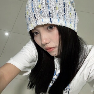 休闲韩版 镂空包头帽 ins风彩色玻璃糖针织堆堆帽女春夏季 甜美薄款