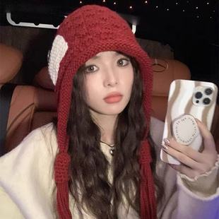 SOMUBAY 2025新款韩版时尚字母贴布毛线帽大头围显脸小护耳冷帽