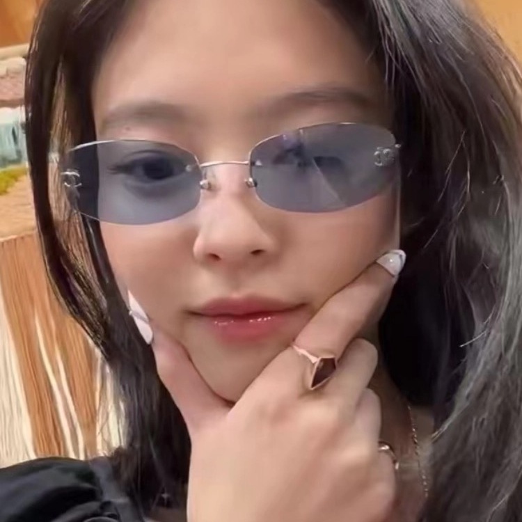 Jennie同款方形蓝色无框墨镜女欧美辣妹蓝色y2k高级感街拍太阳镜