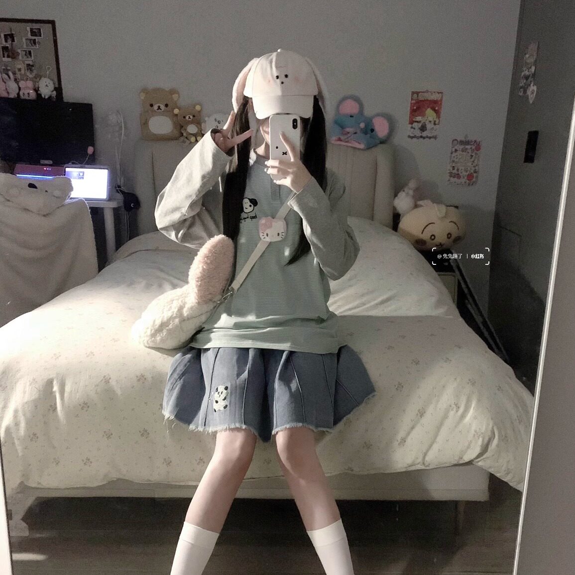 日系可爱腮红兔子耳朵棒球帽女春夏新款卡通可爱甜美少女鸭舌帽