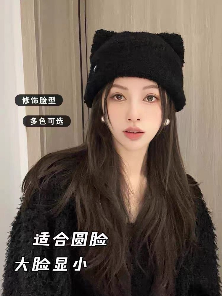 毛线帽猫耳朵针织可爱