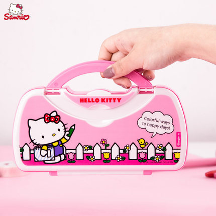 正品Hello Kitty儿童手提文具盒 小学生女童多功能双开塑料铅笔盒