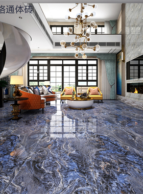 750x1500宝石蓝色通体大理石  900x1800连纹大规格瓷砖背景墙