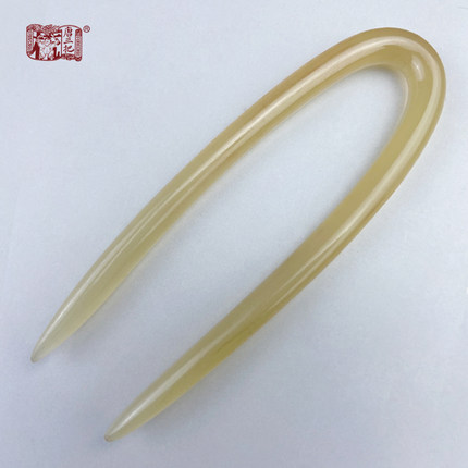 唐三把羊角小U钗两齿U型手工低调日常简约半盘丸子头发钗藏发神器